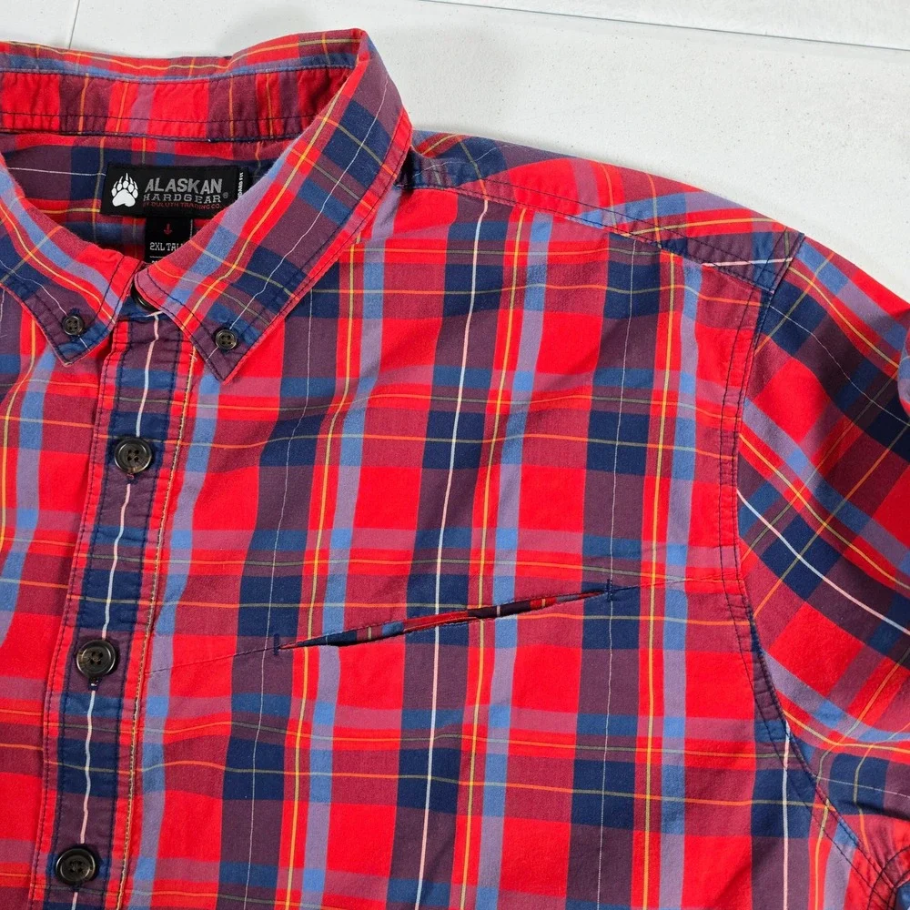 Alaskan Hardgear Plaid Short Sleeve Button Down Shirt 2XL Tall Men‎ Red Blue
